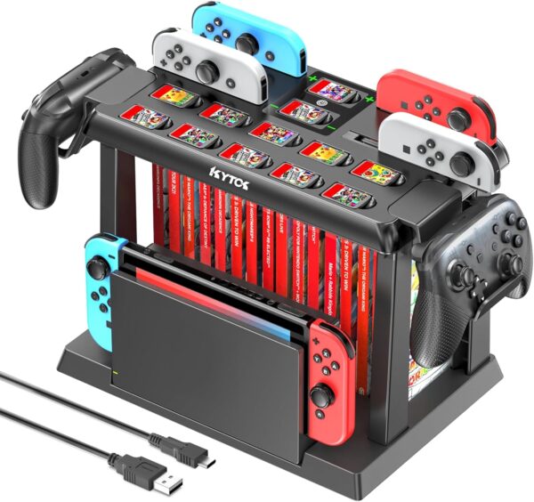 Switch Games Organizer Station with Controller Charger, Charging Dock for Nintendo Switch & OLED Joycons, Switch Mounts, Brackets & Stands for Games, TV Dock, Pro Controller, Accessories Kit Storage - Image 2