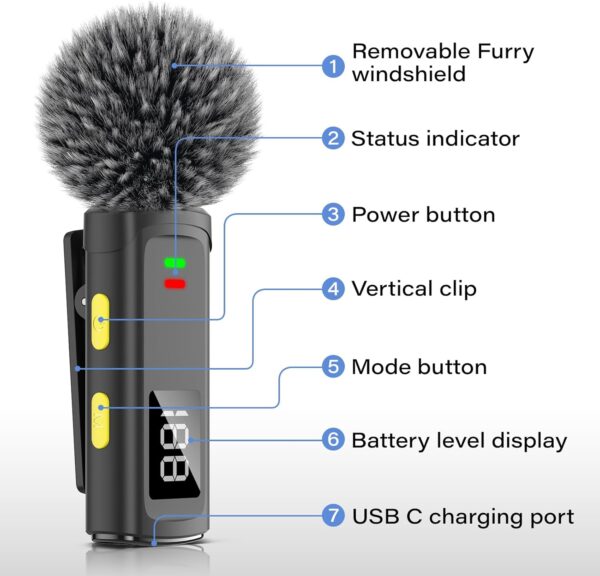 Wireless Lavalier Microphone for Android Phone, iPhone 15 Series, USB C Microphone with Battery Level Display, Noise Cancellation, Lapel Mic for Video Recording - Image 8