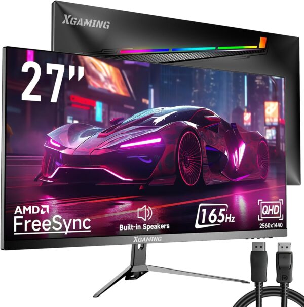 27 Inch QHD Gaming Monitor 144Hz/165Hz, 2560 x 1440p PC Monitor with 1ms, FreeSync G-Sync Compatible, HDMI DisplayPorts, Eye Care Frameless HDR Display with Speakers and Rainbow Lights, VESA - Image 9