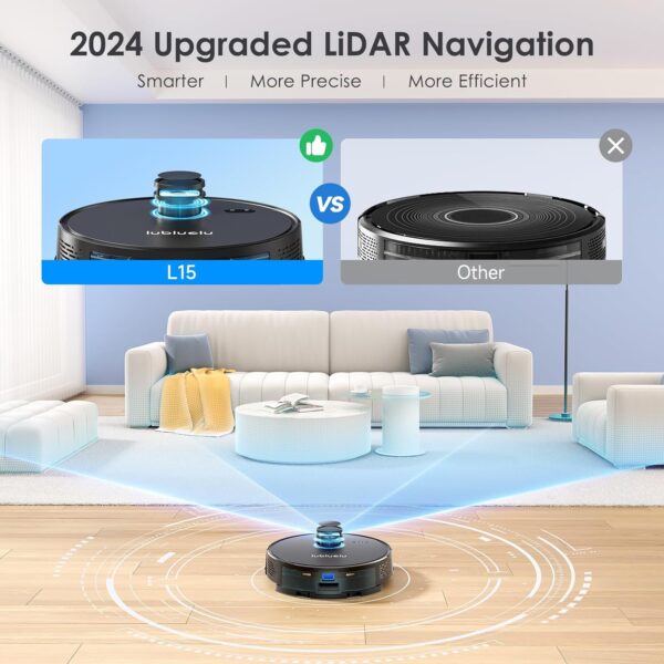 Lubluelu L15 Robot Vacuum 5000Pa,3 in 1 Robot Vacuum and Mop Combo,LiDAR Navigation,5 Maps,30 No-go Zones, WiFi/App/Alexa,Auto-Charging,Robot Vacuum Cleaner for Pet Hair, Carpet, Hard Floor - Image 3