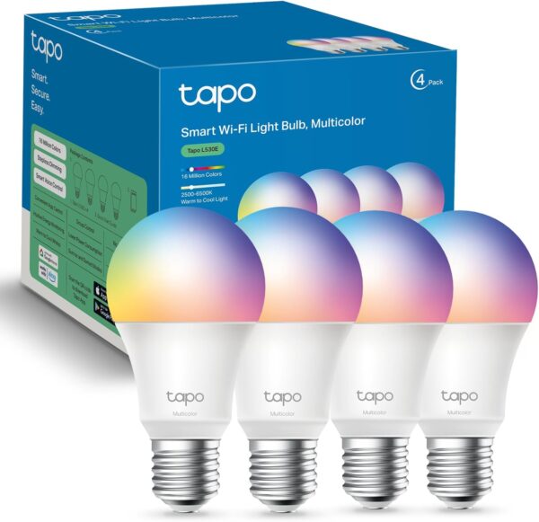 TP-Link Tapo Smart Light Bulbs, 16M Colors RGBW, Dimmable, Compatible with Alexa and Google Home, A19, 60W Equivalent, 800LM CRI>90, 2.4GHz WiFi only, No Hub Required, Tapo L530E(4-Pack) - Image 2