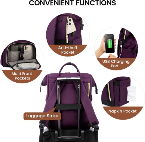 LOVEVOOK Laptop Backpack for Women Fashion Computer Backpack Large Capacity Work Backpack Purse 15.6 Inch Travel Backpack Nurse Teacher Bag with USB Port - Image 6