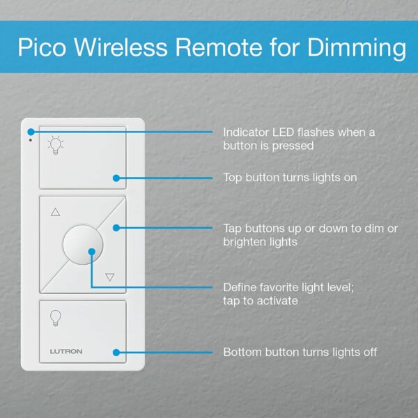 Lutron Caseta Smart Lighting Original Dimmer Switch w/ Pico Remote and Bracket, for LED Lights, Works w/ Alexa, Apple Homekit, Google Home (Hub Required), 150W, No Neutral Required, P-PKG1WB-WH - Image 13