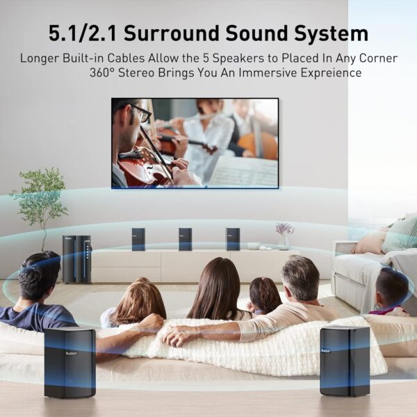 Bobtot Home Theater Systems Surround Sound Speakers - 800 Watts 6.5inch Subwoofer 5.1/2.1 Channel Wired Home Audio Stereo System with HDMI ARC Optical Bluetooth Input for TV - Image 3