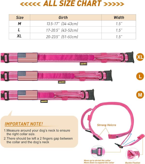 AUBELL Reflective Dog Collar, Tactical Dog Collar Adjustable Military Nylon K9 Collars with Handle and Heavy Duty Metal Buckle for Medium Large Dogs, with 2 Patches and Airtag Case Holder (Pink, M) - Image 4