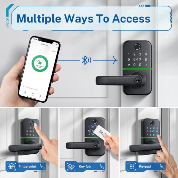 Keypad Smart Door Lock with Handle: Kucacci Keyless Entry Door Lock - Digtal Door Lock with Keypad Code - Fingerprint Door Lever Lock Deadbolt Alternative - IP66 Waterproof Smart Lock for Front Door - Image 3