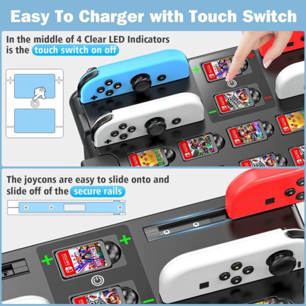 Switch Games Organizer Station with Controller Charger, Charging Dock for Nintendo Switch & OLED Joycons, Switch Mounts, Brackets & Stands for Games, TV Dock, Pro Controller, Accessories Kit Storage - Image 3