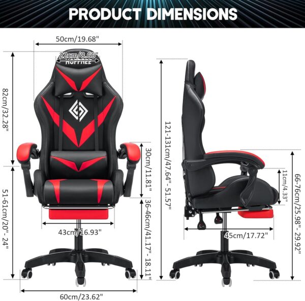 HOFFREE Gaming Chair, 17.72" D x 23.62" W x 51.57" H, Red and Black - Image 4