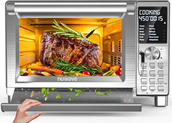 Nuwave Bravo XL Pro Air Fryer Toaster Oven, Improved 100% Super Convection, Quicker & Crispier Results, 100 Presets, Multi-Layer Even Cooking, 50-500F, Smart Probe, PFAS Free, 30QT, Stainless Steel - Image 2