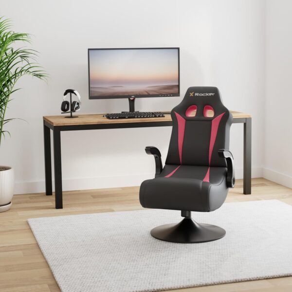 X Rocker Vibe 2.1 Pedestal Gaming Chair - Immersive Bluetooth Audio with Speakers & Subwoofer - Ergonomic Design for Comfortable Entertainment - Adjustable Chair Base - Black/Red - Image 2