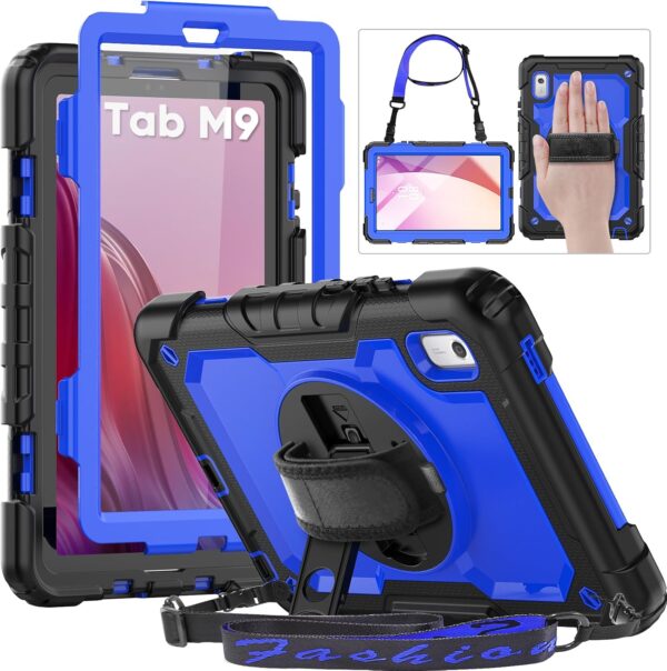 HXCASEAC Case for Lenovo Tab M9 2023 (TB-310FU), with Screen Protector/Rotating Hand Strap/Sturdy Stand, Protective Cover for Lenovo M9 Tablet Case 9 inch, Blue - Image 2