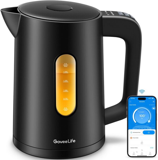 GoveeLife Smart Electric Kettle Temperature Control 1.7L, WiFi Electric Tea Kettle with LED Indicator Lights, 1500W Rapid Boil, 2H Keep Warm, BPA Free, 4 Presets Hot Water Boiler for Tea, Coffee - Image 2