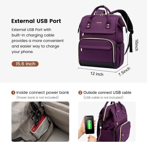 LOVEVOOK Laptop Backpack for Women Fashion Computer Backpack Large Capacity Work Backpack Purse 15.6 Inch Travel Backpack Nurse Teacher Bag with USB Port - Image 5