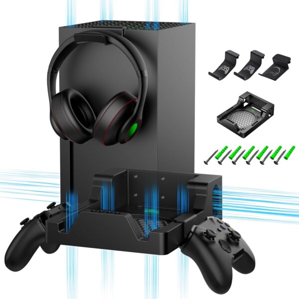 Wall Mount for Xbox Series X with 2 Controller Holders and 1 Headphone Stand, Wall Mount Kit for Xbox Series X Accessories, Dual Ventilation Design Wall Shelf, Place Console Front Facing - Image 2