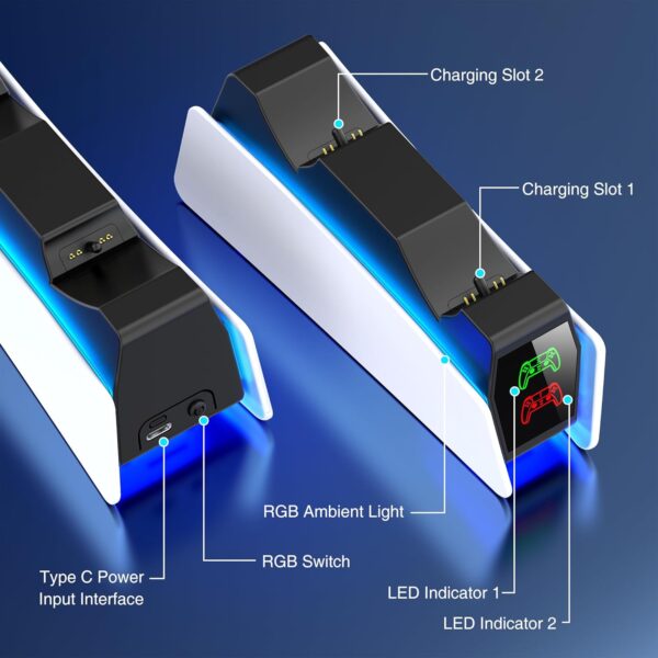 PS5 Controller Charger Station for PlayStation 5 Dualsense Controllers with LED Light Dual Stand Charger Dock, PS5 Controller Charging Station Accessories for PlayStation 5 Faceplates DualSense Edge - Image 8