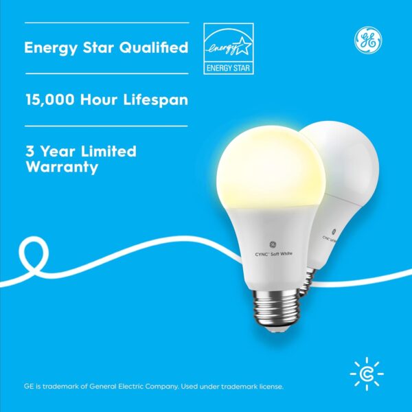 GE CYNC A19 Smart LED Light Bulbs, Soft White, Bluetooth and WiFi Light Bulbs, 60W Equivalent, Work with Amazon Alexa and Google Home (4 Pack) - Image 10