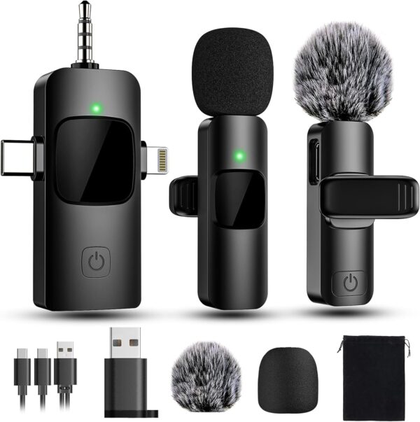 4 in 1 Mini Microphone Wireless Lavalier Microphone for iPhone Android Computer Laptop Camera USB-C,2.4G Ultra-Low Delay,Noise Reduction,Double Lapel Microphone for Youtube TikTok Vlog (Mini Mic) - Image 2