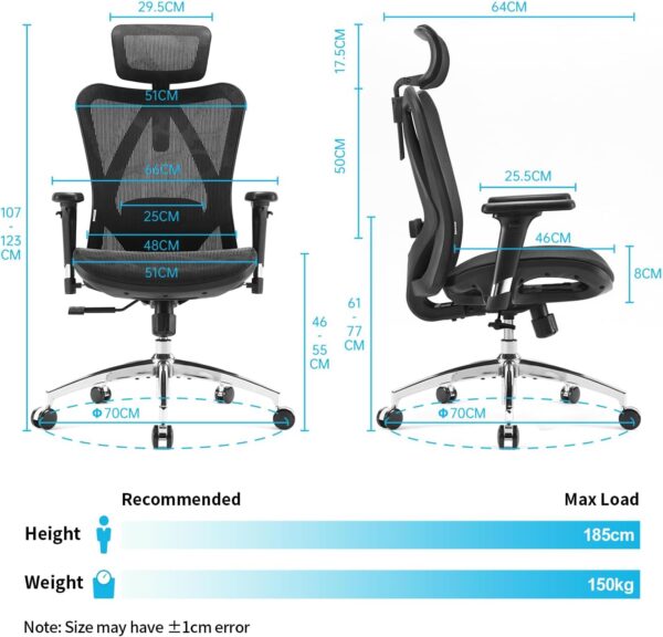 SIHOO M57 Ergonomic Office Chair with 3 Way Armrests Lumbar Support and Adjustable Headrest High Back Tilt Function Black - Image 2