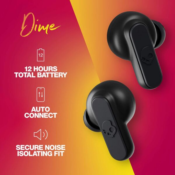 Skullcandy Dime In-Ear Wireless Earbuds, 12 Hr Battery, Microphone, Works with iPhone Android and Bluetooth Devices - True Black - Image 2