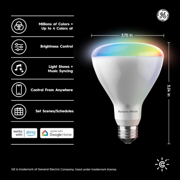 GE CYNC Dynamic Effects BR30 Color Changing Light Bulb with Music Sync, RGB LED Light Bulb, Room Décor Aesthetic WiFi Smart Light, 9.5 Watts, Works with Amazon Alexa and Google, 1 Bulb - Image 3