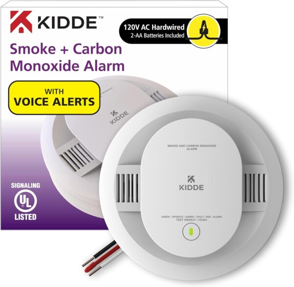 Kidde Hardwired Smoke & Carbon Monoxide Detector, AA Battery Backup, Voice Alerts, Interconnectable, LED Warning Light Indicators, 1 Pack - Image 2