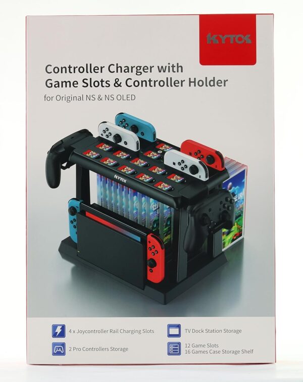 Switch Games Organizer Station with Controller Charger, Charging Dock for Nintendo Switch & OLED Joycons, Switch Mounts, Brackets & Stands for Games, TV Dock, Pro Controller, Accessories Kit Storage - Image 8