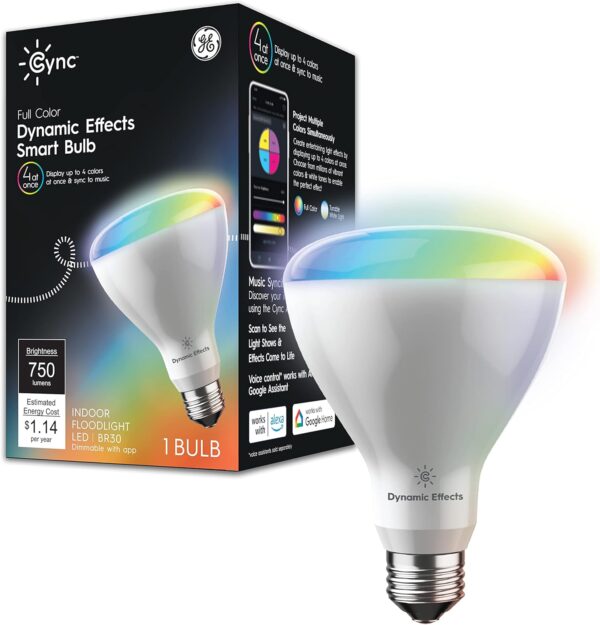 GE CYNC Dynamic Effects BR30 Color Changing Light Bulb with Music Sync, RGB LED Light Bulb, Room Décor Aesthetic WiFi Smart Light, 9.5 Watts, Works with Amazon Alexa and Google, 1 Bulb - Image 2