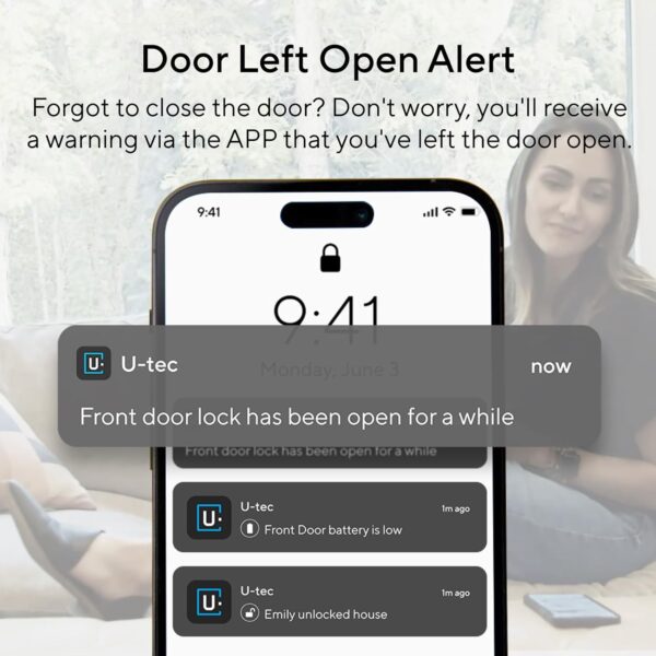 ULTRALOQ Smart Locks for Front Door - U-Bolt Pro WiFi Smart Door Lock with Handle Set, Fingerprint Keyless Entry Door Lock with Door Sensor, Smart Exterior Front Door Lock Set, Built-in WiFi Deadbolt - Image 5