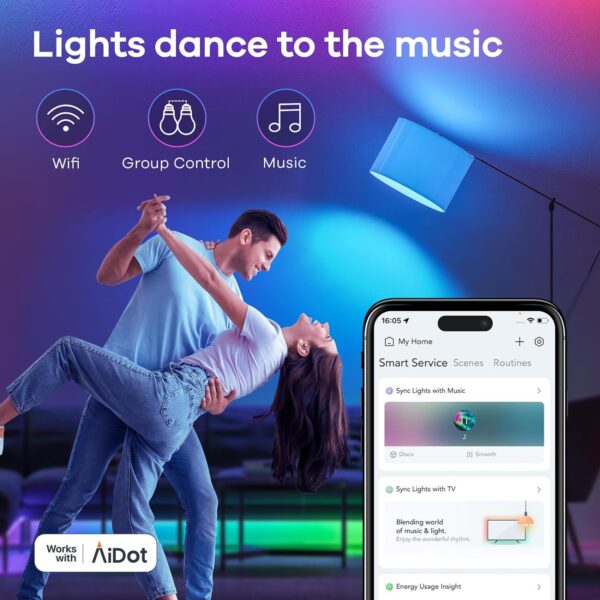 Linkind Smart Light Bulbs, Smart Bulb That Work with Alexa & Google Home, LED Light Bulbs Color Changing, 64 Preset Scenes, Music Sync, A19 E26 2.4GHz RGBTW WiFi Bluetooth Light Bulb 60W, 800LM, 4Pack - Image 8