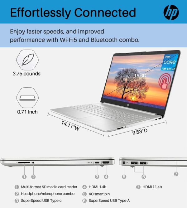 HP Newest Notebook Laptop for Business Student, 15.6" Touchscreen, Intel i3-1215U Processor, 32GB RAM, 1TB SSD, Windows 11 Pro & Office Lifetime License, Long Battery Life, Webcam, HDMI, Wi-Fi - Image 7