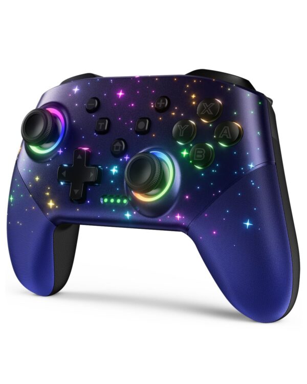 Switch Controller, LED Star Wireless Pro Controller Compatible with Switch/Lite/OLED, Multi-Platform Windows PC/IOS/Android Controller with 9 Colors RGB Light/Programmabele/Vibration/Turbo/Wakeup - Image 2