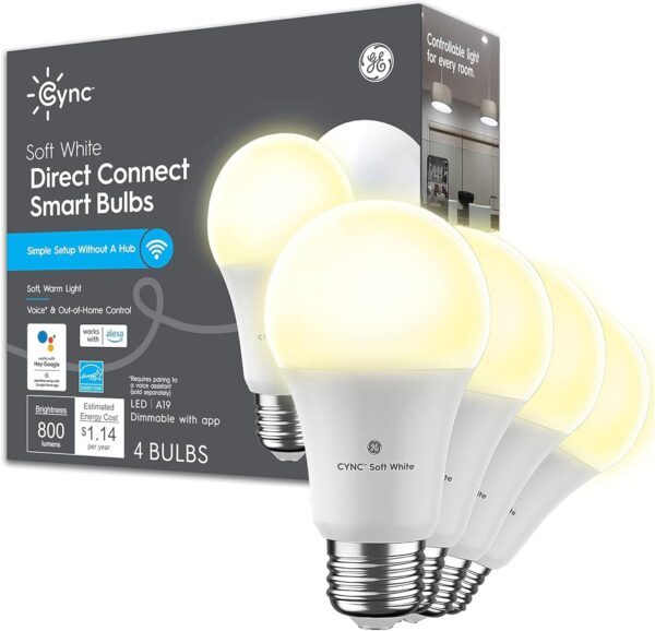 GE CYNC A19 Smart LED Light Bulbs, Soft White, Bluetooth and WiFi Light Bulbs, 60W Equivalent, Work with Amazon Alexa and Google Home (4 Pack) - Image 2