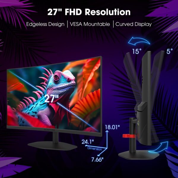 Sceptre Curved 27-inch Gaming Monitor 1500R 100Hz HDMI X2 DisplayPort 1ms 100% sRGB, Build-in Speakers Machine Black 2024 (C275W-FW100T) - Image 7