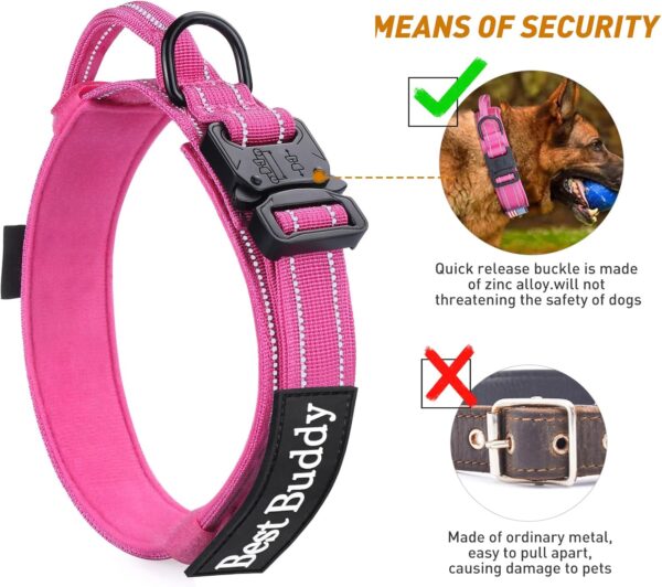 AUBELL Reflective Dog Collar, Tactical Dog Collar Adjustable Military Nylon K9 Collars with Handle and Heavy Duty Metal Buckle for Medium Large Dogs, with 2 Patches and Airtag Case Holder (Pink, M) - Image 6