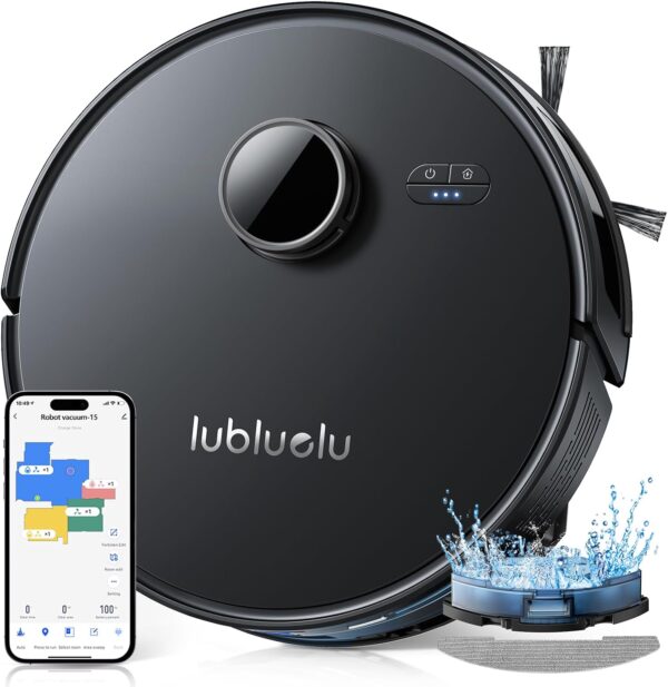 Lubluelu L15 Robot Vacuum 5000Pa,3 in 1 Robot Vacuum and Mop Combo,LiDAR Navigation,5 Maps,30 No-go Zones, WiFi/App/Alexa,Auto-Charging,Robot Vacuum Cleaner for Pet Hair, Carpet, Hard Floor - Image 2