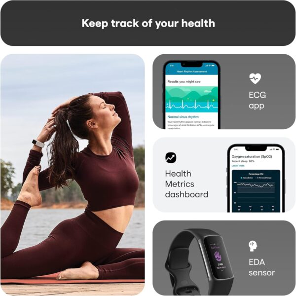 Fitbit Charge 5 Advanced Health & Fitness Tracker with Built-in GPS, Stress Management Tools, Sleep Tracking, 24/7 Heart Rate and More, Black/Graphite, One Size (S &L Bands Included) - Image 6