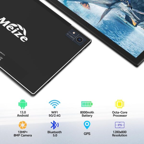 Newest 2024 Android 13 Tablet, 128GB+16(8+8 Expand)GB/512GB Expandable, Octa-Core Tablet with 5G WiFi, 8000mAh Battery, 10.1 inch Tablet with 21MP Camera, Tablet with Keyboard, Bluetooth, Mouse, Case. - Image 4