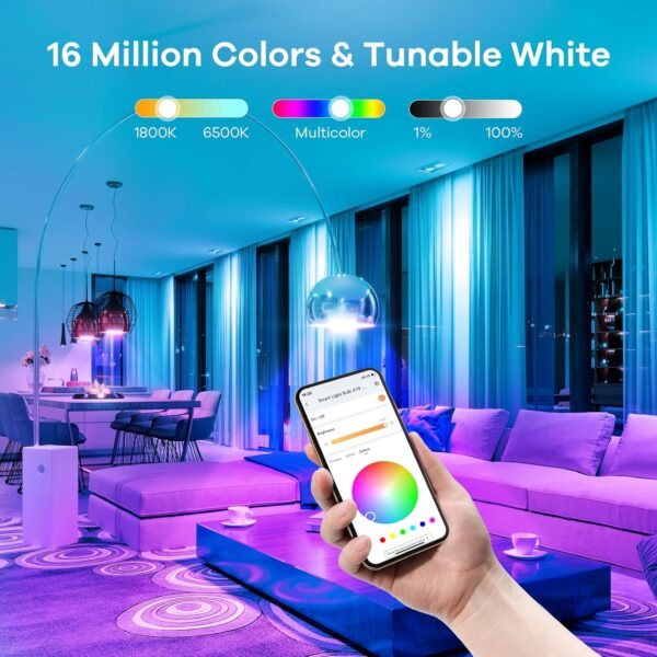 Linkind Smart Light Bulbs, Smart Bulb That Work with Alexa & Google Home, LED Light Bulbs Color Changing, 64 Preset Scenes, Music Sync, A19 E26 2.4GHz RGBTW WiFi Bluetooth Light Bulb 60W, 800LM, 4Pack - Image 5