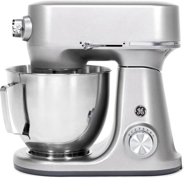 GE Tilt-Head Electric Stand Mixer | 7-Speed, 350-Watt Motor | Includes 5.3-Quart Bowl, Flat Beater, Dough Hook, Wire Whisk & Pouring Shield | Countertop Kitchen Essentials | Granite Gray - Image 12