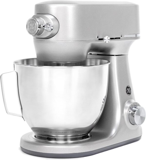 GE Tilt-Head Electric Stand Mixer | 7-Speed, 350-Watt Motor | Includes 5.3-Quart Bowl, Flat Beater, Dough Hook, Wire Whisk & Pouring Shield | Countertop Kitchen Essentials | Granite Gray - Image 13