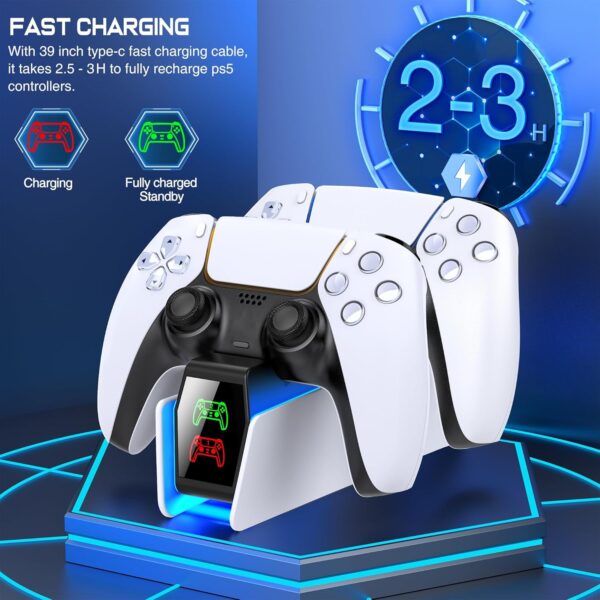 PS5 Controller Charger Station for PlayStation 5 Dualsense Controllers with LED Light Dual Stand Charger Dock, PS5 Controller Charging Station Accessories for PlayStation 5 Faceplates DualSense Edge - Image 4