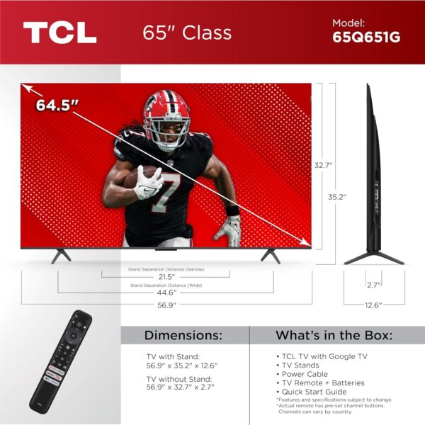 TCL 65-Inch Q65 QLED 4K UHD Smart TV with Google TV (65Q651G, 2024 Model) Dolby Vision, Dolby Atmos, HDR Pro+, Game Accelerator Enhanced Gaming, Voice Remote, Works with Alexa, Streaming Television - Image 3