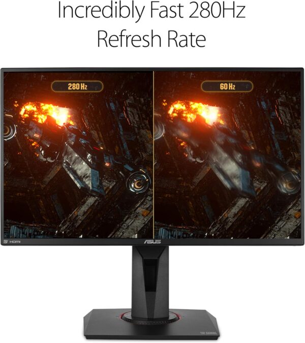 ASUS TUF Gaming VG259QM 24.5” Monitor, 1080P Full HD (1920 x 1080), Fast IPS, 280Hz, G-SYNC Compatible, Extreme Low Motion Blur Sync,1ms, DisplayHDR 400, Eye Care, DisplayPort HDMI BLACK - Image 3