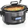 Hamilton Beach Portable 6 Quart Set & Forget Digital Programmable Slow Cooker with Lid Lock, Temperature Probe, Dishwasher Safe Crock & Lid, Black Stainless (33866) - Image 2