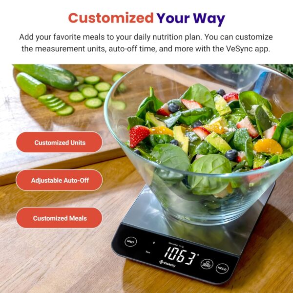 Etekcity Food Nutrition Scale, Smart Food Scale for calorie count, IPX6 Waterproof, Rechargeable, Bluetooth, Ounces and Grams for Weight Loss, Cooking, 304 Stainless Steel, Luminary 22lb - Image 6