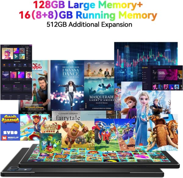 Newest 2024 Android 13 Tablet, 128GB+16(8+8 Expand)GB/512GB Expandable, Octa-Core Tablet with 5G WiFi, 8000mAh Battery, 10.1 inch Tablet with 21MP Camera, Tablet with Keyboard, Bluetooth, Mouse, Case. - Image 3