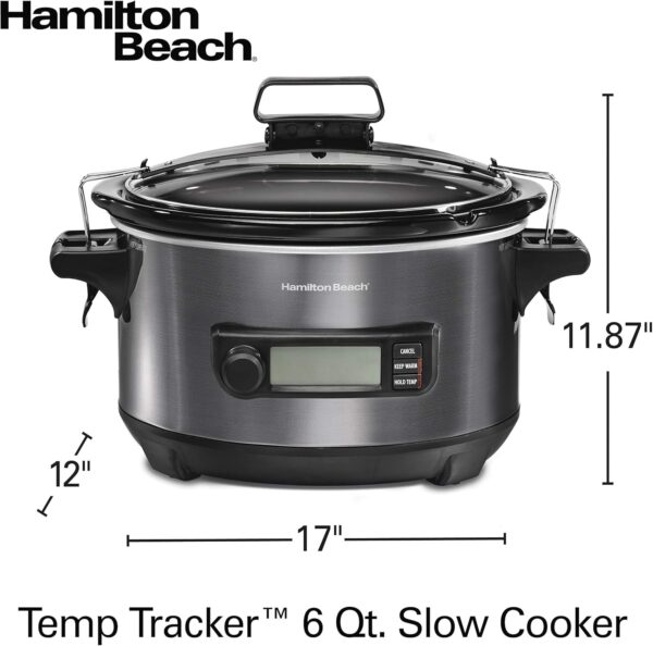 Hamilton Beach Portable 6 Quart Set & Forget Digital Programmable Slow Cooker with Lid Lock, Temperature Probe, Dishwasher Safe Crock & Lid, Black Stainless (33866) - Image 8