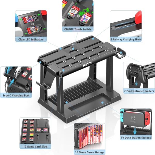 Switch Games Organizer Station with Controller Charger, Charging Dock for Nintendo Switch & OLED Joycons, Switch Mounts, Brackets & Stands for Games, TV Dock, Pro Controller, Accessories Kit Storage - Image 5