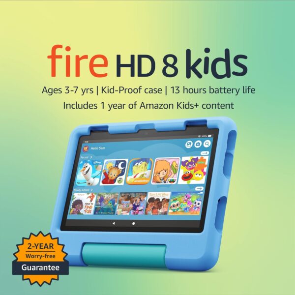 Amazon Fire HD 8 Kids tablet, ages 3-7. Top-selling 8" kids tablet on Amazon - 2023. Ad-free content with parental controls included, 13-hr battery, 32 GB, Blue - Image 2