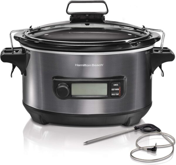 Hamilton Beach Portable 6 Quart Set & Forget Digital Programmable Slow Cooker with Lid Lock, Temperature Probe, Dishwasher Safe Crock & Lid, Black Stainless (33866) - Image 10